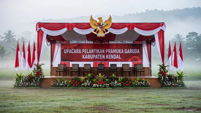 Upacara pelantikan 2.503 anggota Pramuka Garuda Kabupaten Kendal di lapangan