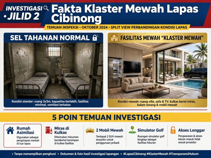 Ilustrasi temuan Ombudsman klaster mewah di Lapas Cibinong dengan fasilitas vila, kolam, gym, simulator golf dan mobil mewah