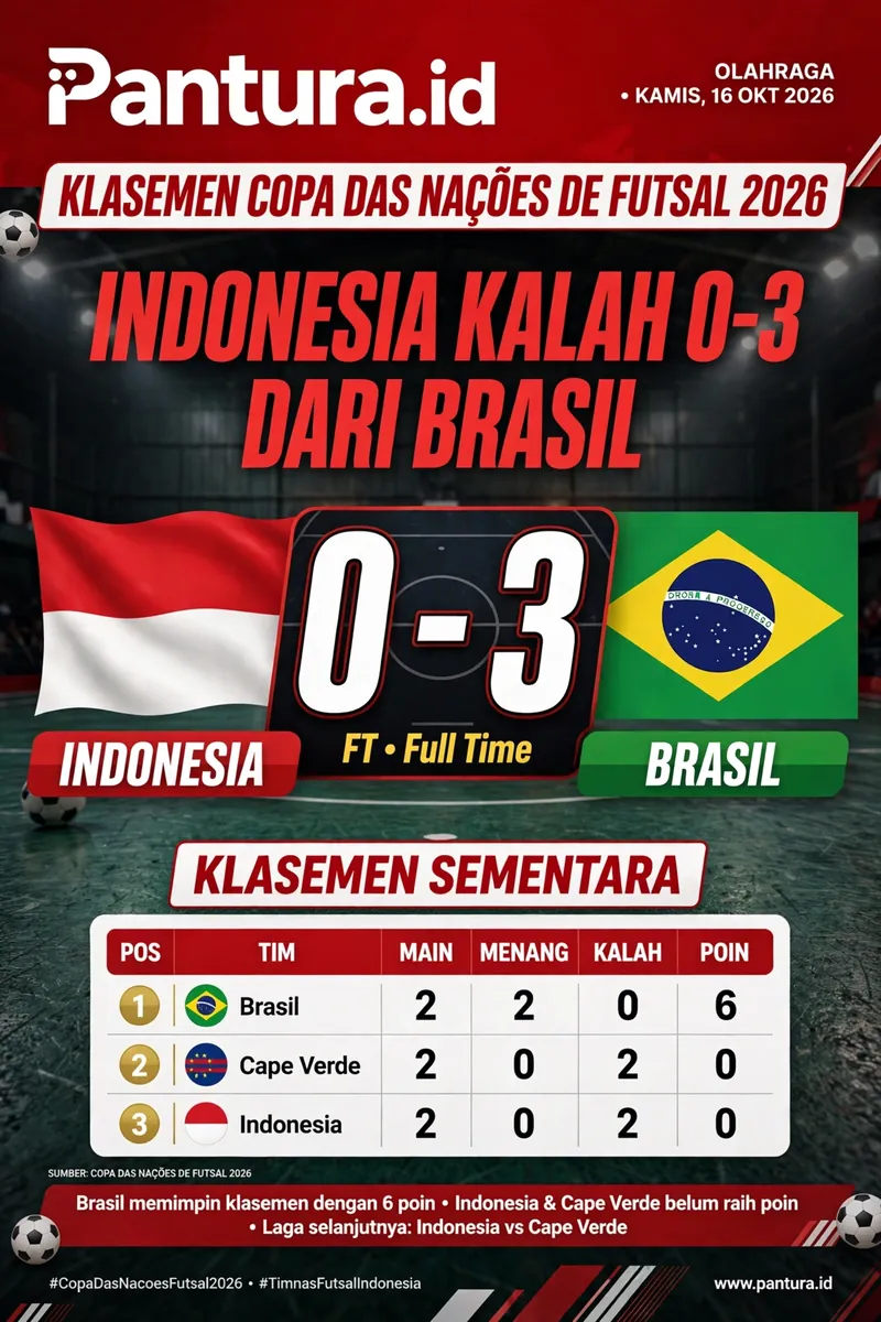 asemen Copa das Nacoes de Futsal 2026 usai Timnas Futsal Indonesia kalah 0-3 dari Brasil